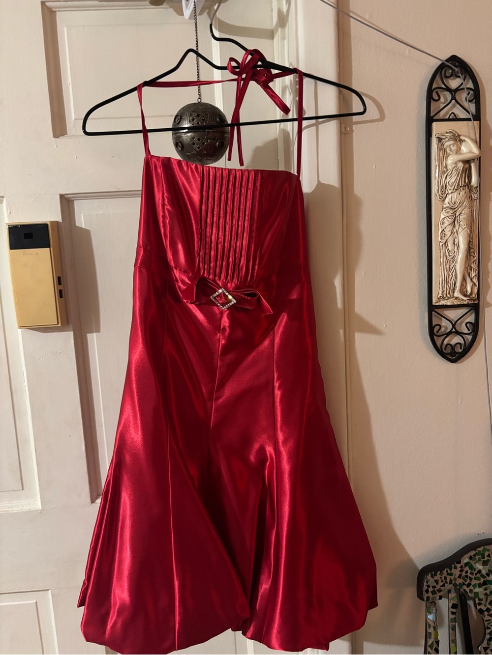 Vintage Jessica McClintock Red Satin halter dress with Bow Accent
